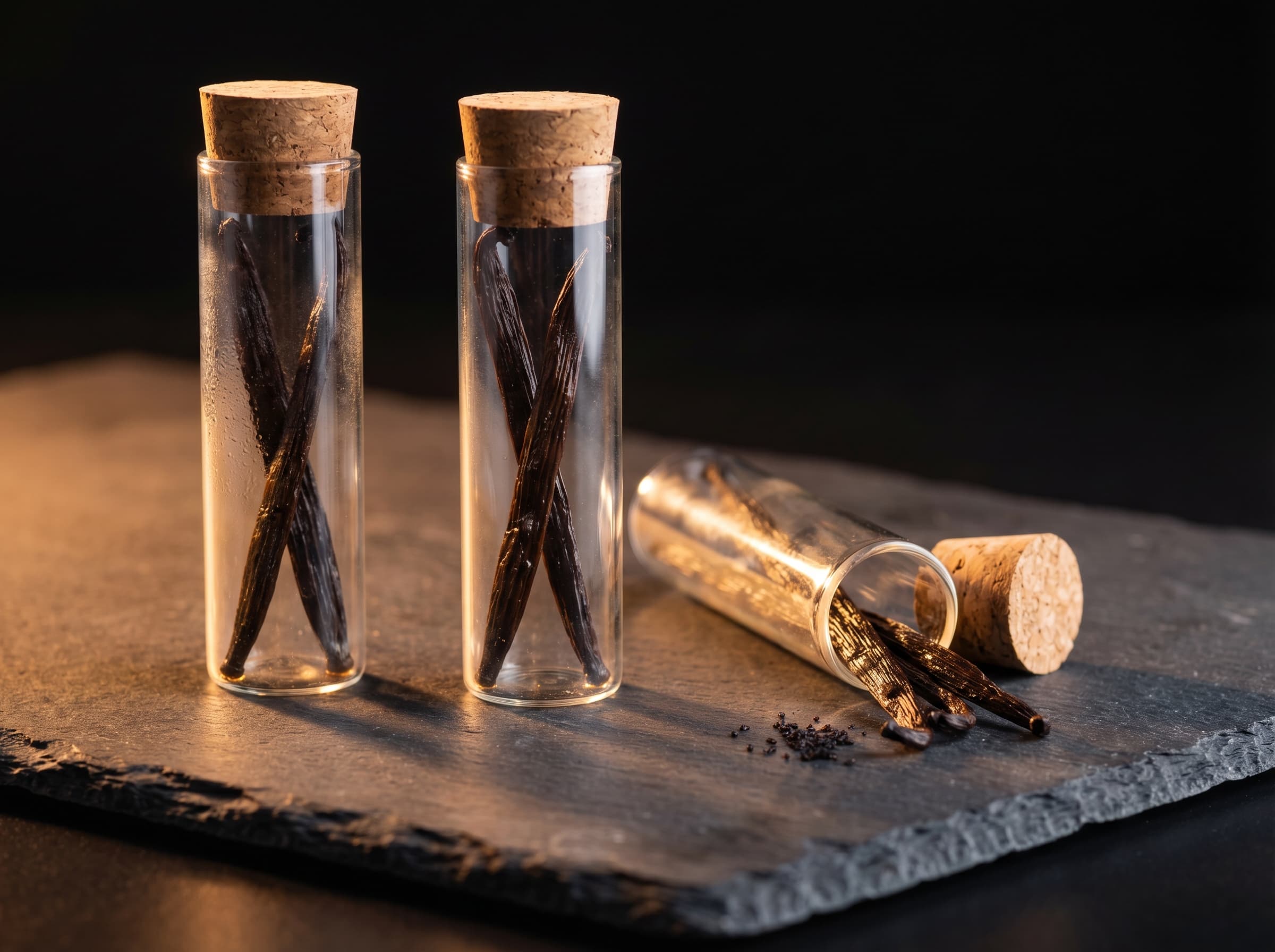 Ceylon vanilla pods on white cloth